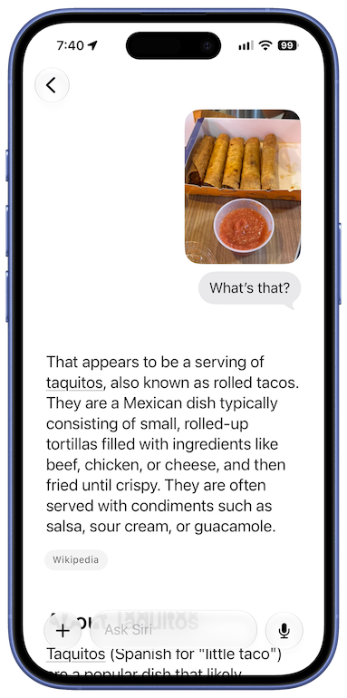 Taquitos Siri AI Answer
